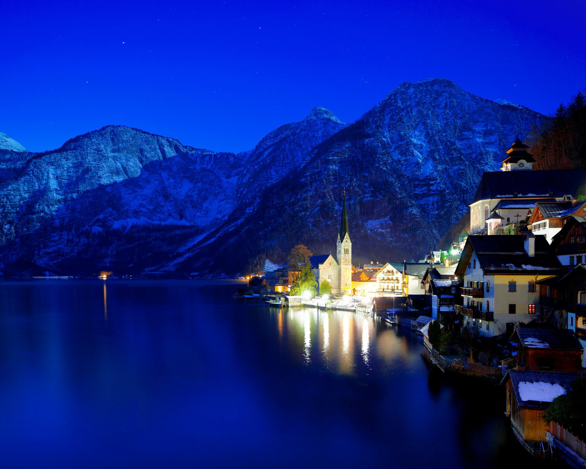 österreich hallstatt nacht lichter winter