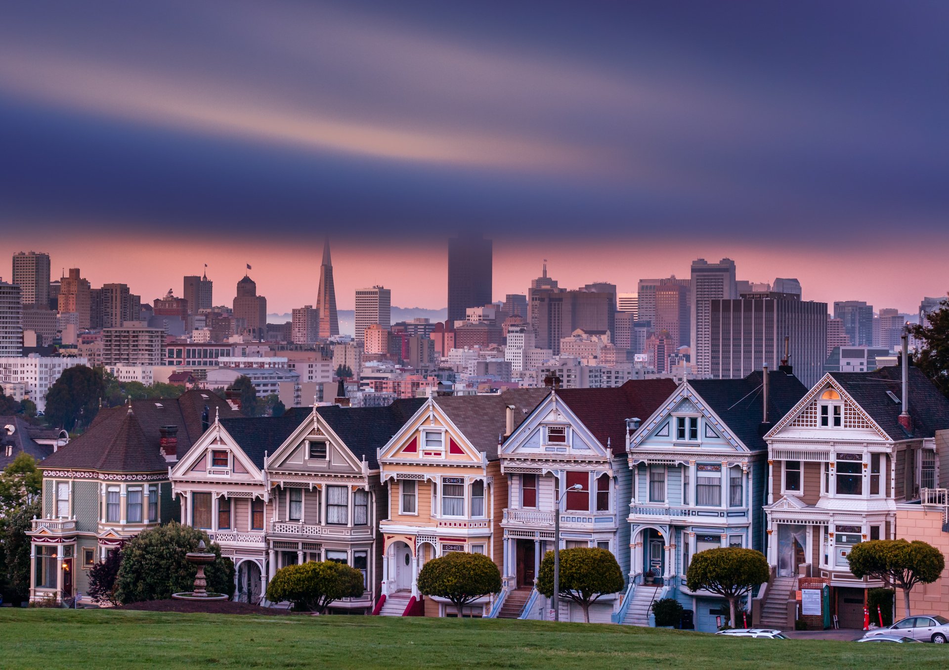 estados unidos california san francisco plaza del álamo ciudad casas árboles noche cielo procesamiento