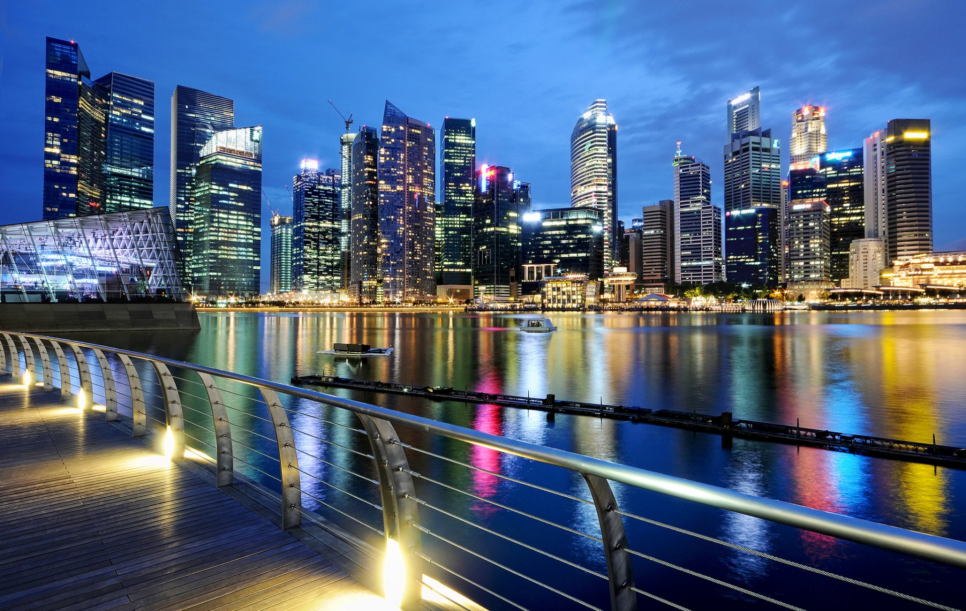 singapur noche crepúsculo luces