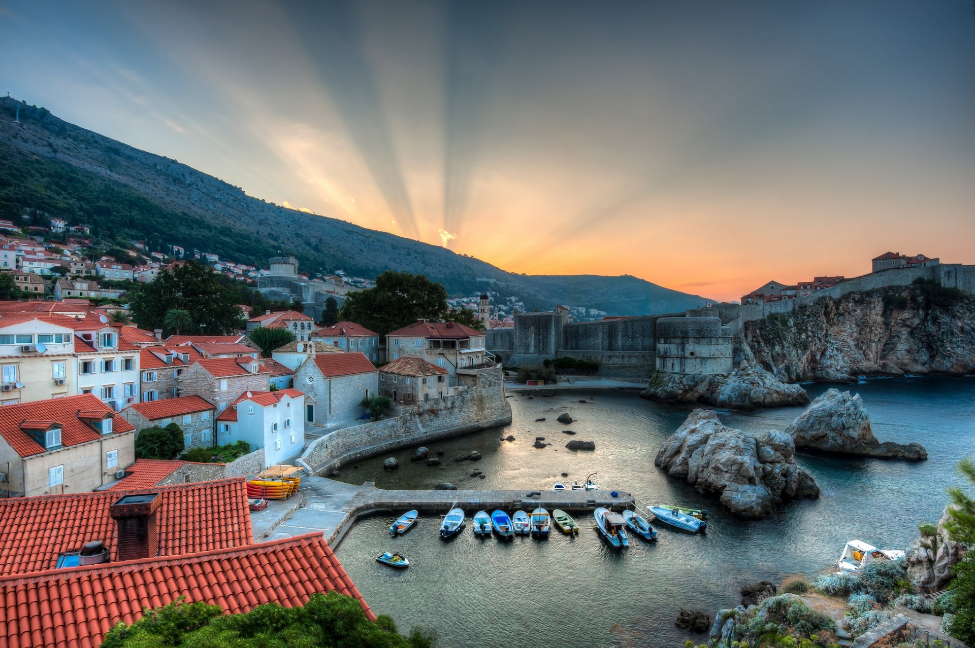 dubrovnik croacia bahía barcos amanecer panorama paisaje