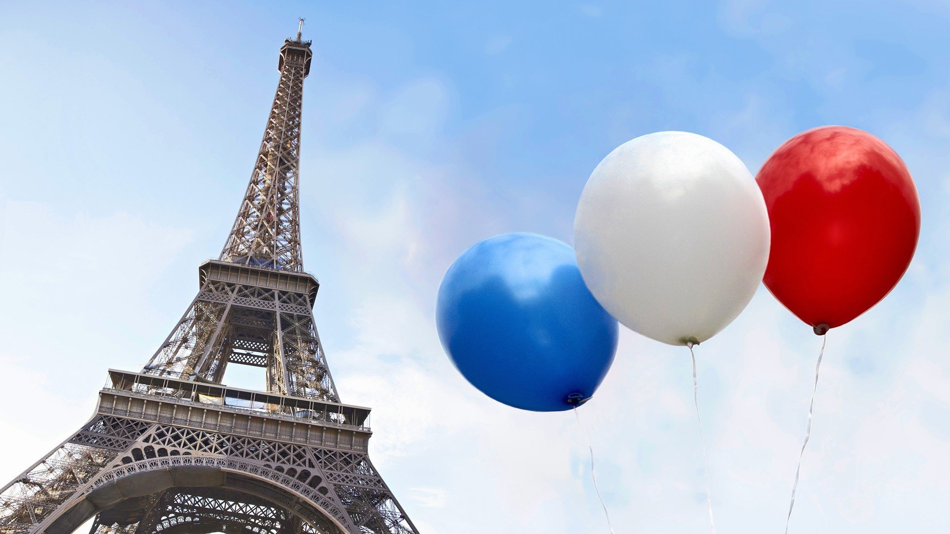 frankreich paris stadt eiffelturm himmel luftballons blau weiß rot