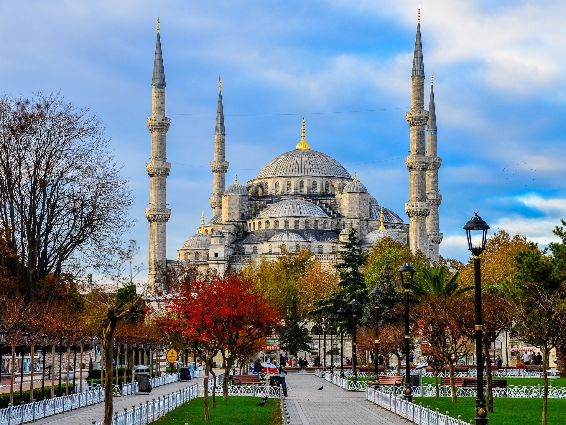 blue mosque istanbul turkey sultan ahmet mosque lanterns trees square