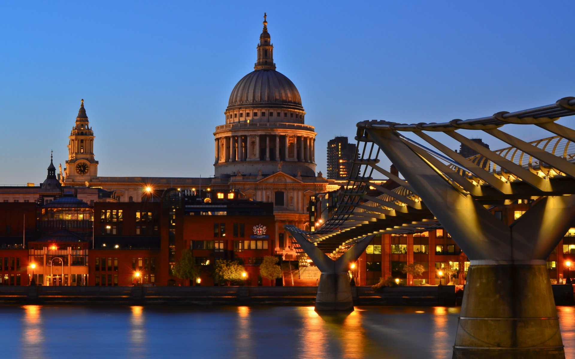 st. pauls kathedrale millennium bridge twilight thames england london großbritannien