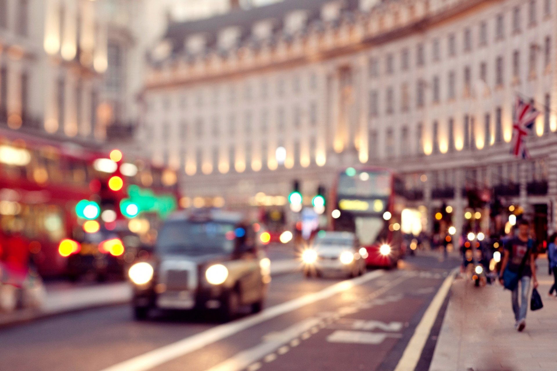 londra inghilterra regno unito città luci strada auto taxi strada persone bokeh sfocatura