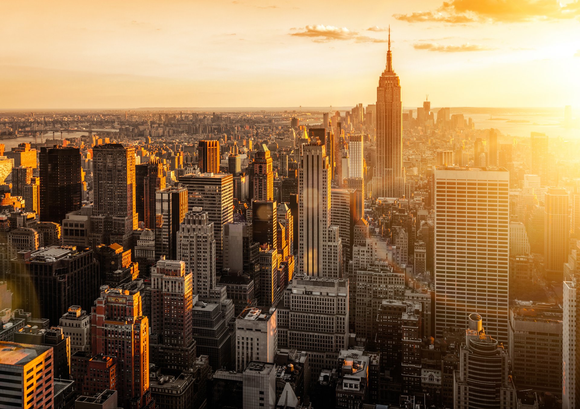 new york stati uniti manhattan città mattina alba panorama vista grattacieli edifici grattacieli case tetti