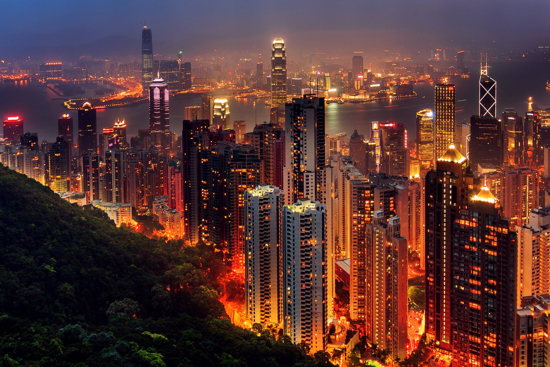 ville hong kong asie soirée nuit lumières