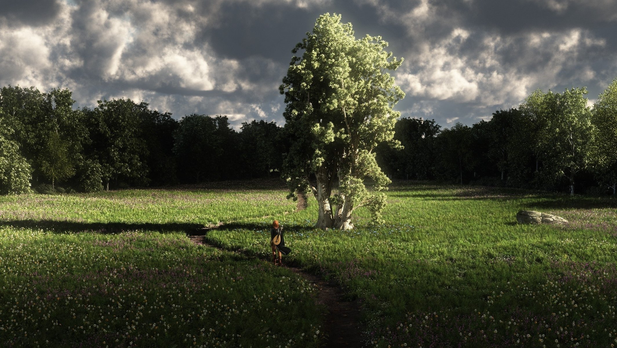 arte erba foresta liuto albero natura ragazza