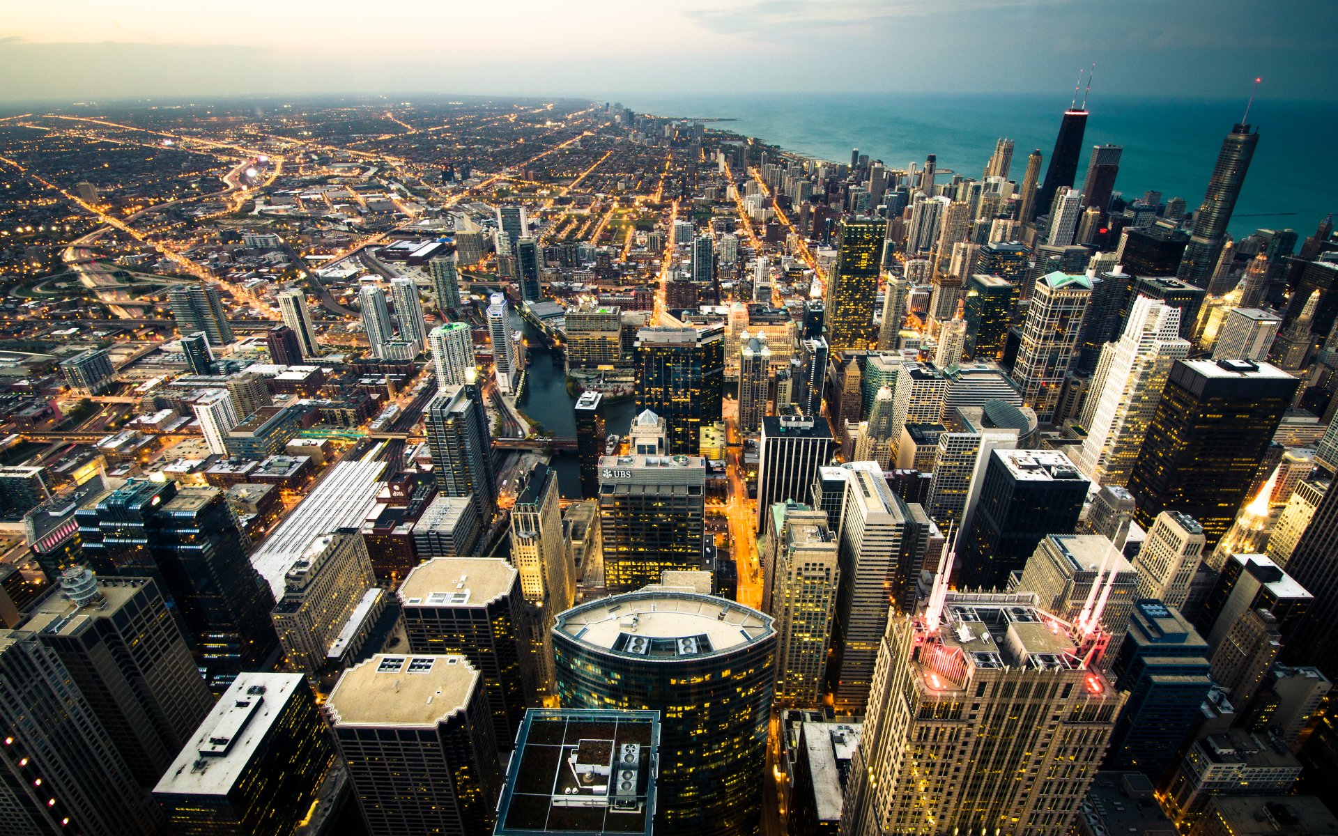 chicago miasto stany zjednoczone drapacze chmur widok z wieżowca the willis tower panorama ocean