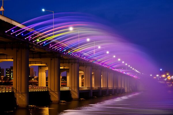 Korea rainbow fountain at night