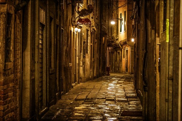 Venice at night. Narrow old streets