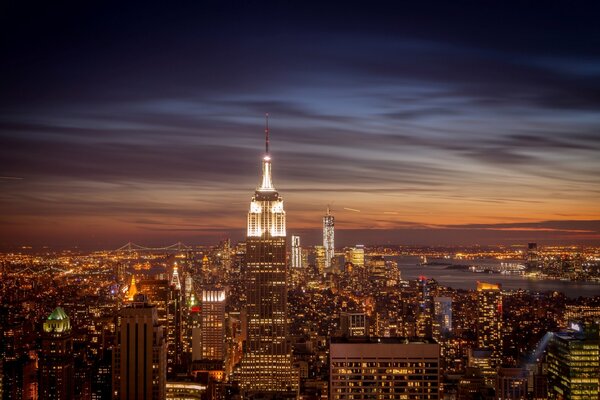 Billions of lights in the evening city of New York
