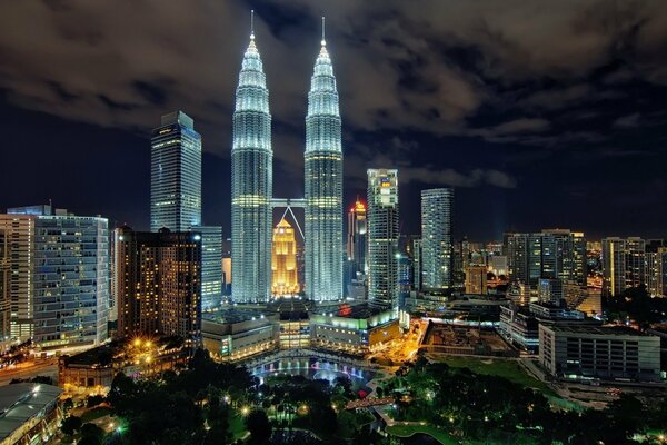 Skyscrapers of Malaysia on the background of the night sky