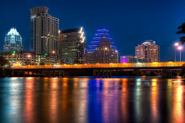 Multicolored lights of Austin at night