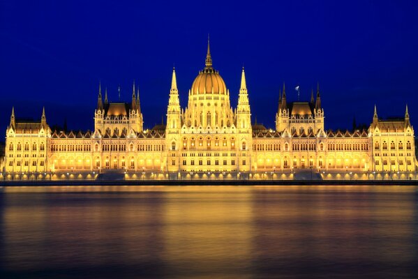 The Hungarian Parliament building on the background of the night sky