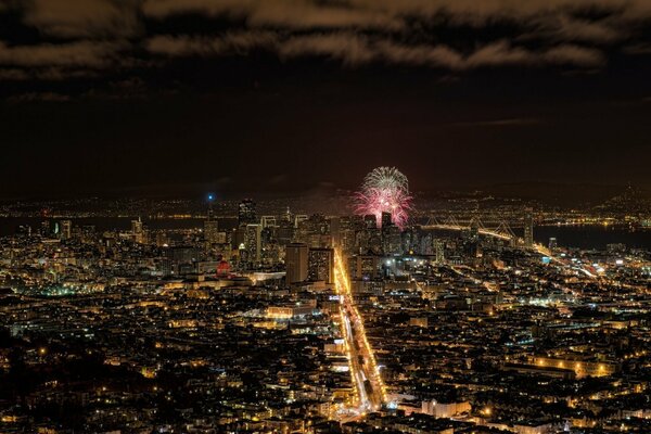 View of the fireworks in San Francisco at night