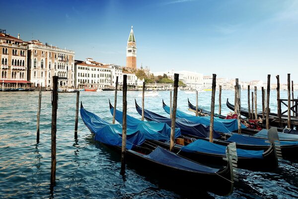 Góndolas. El canal de Venecia. Italia