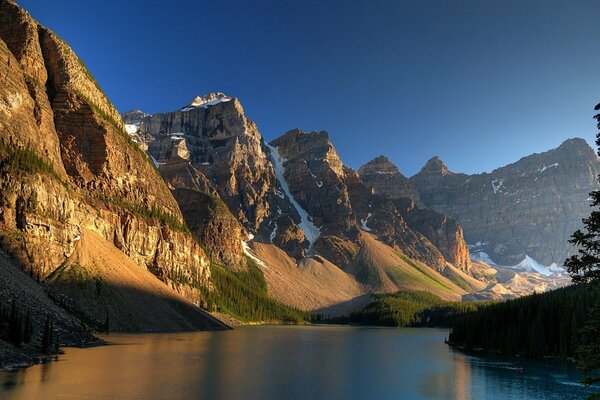 Mountain river in the rays of the setting sun