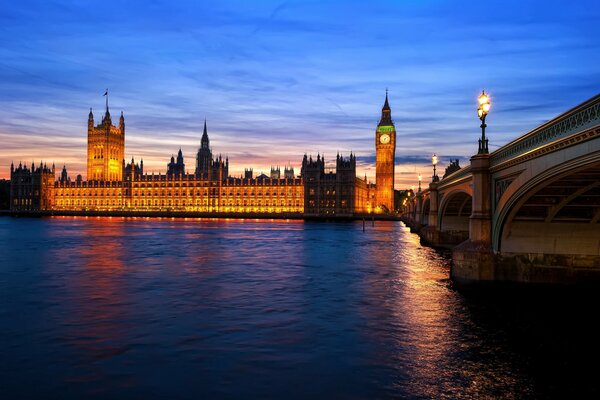 Bridge over the river, evening in London