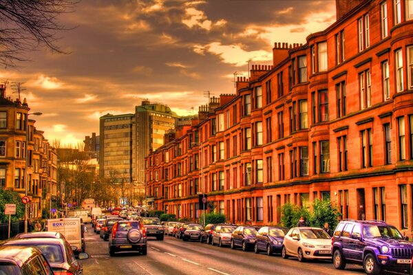 A city street crowded with cars