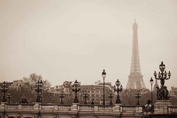 Brücke vor dem Hintergrund des Eiffelturms in Paris