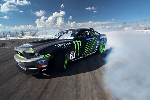 Mustang drifting on the road