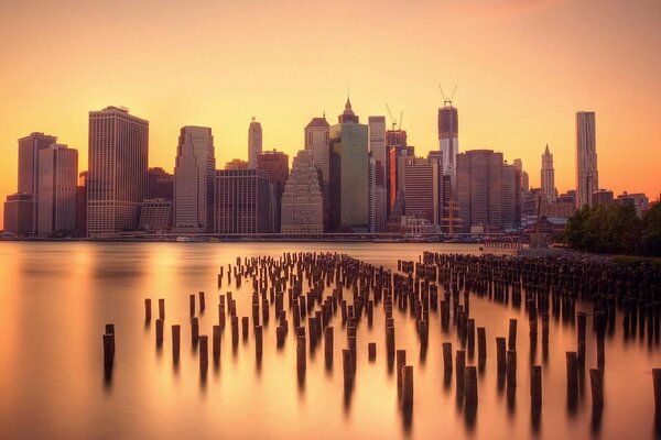 Skyscrapers against the yellow sky