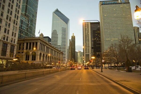 High-rise buildings on the streets of Chicago