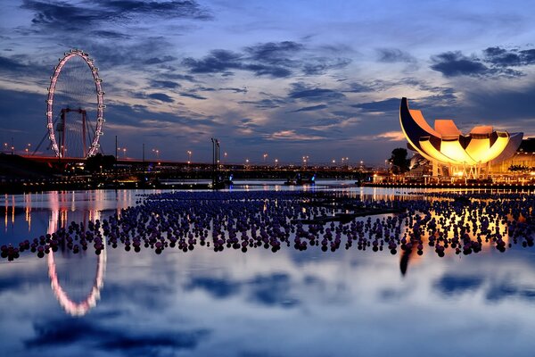 Evening view of the Ferris wheel in Singapore