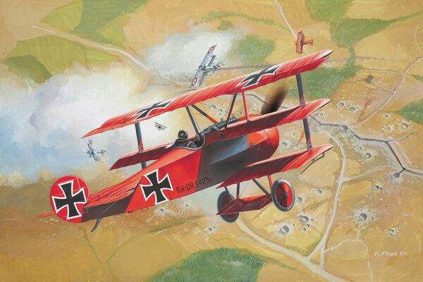 Drawing of the Red Baron triplane in the 1st World War