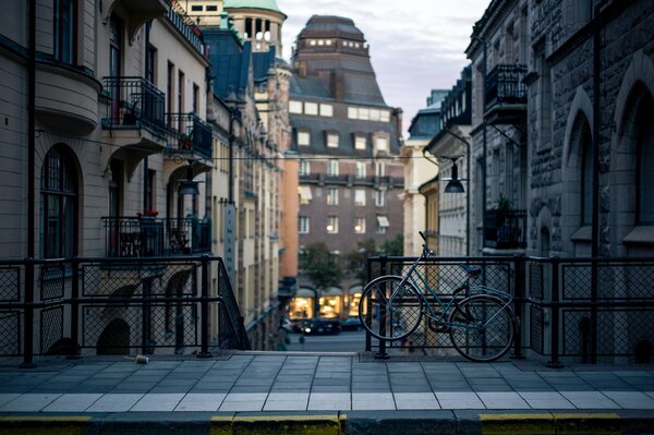 Bicycle on the street of evening Stockholm
