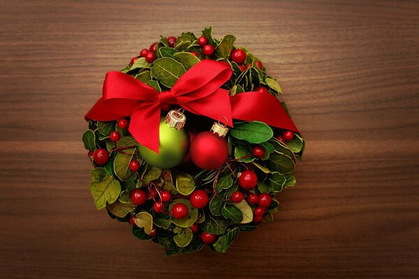 Christmas wreath with red ribbon