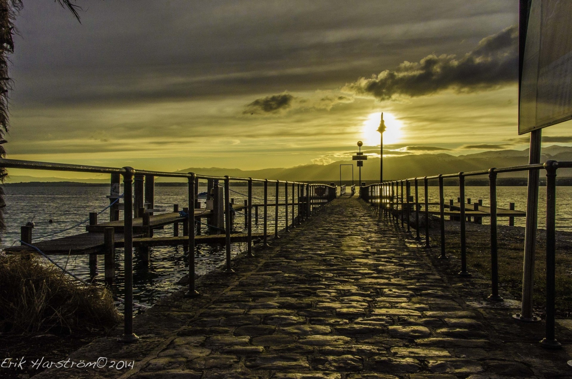 mar muelle nube puesta de sol invierno