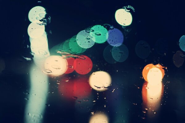 Bright raindrops on the window