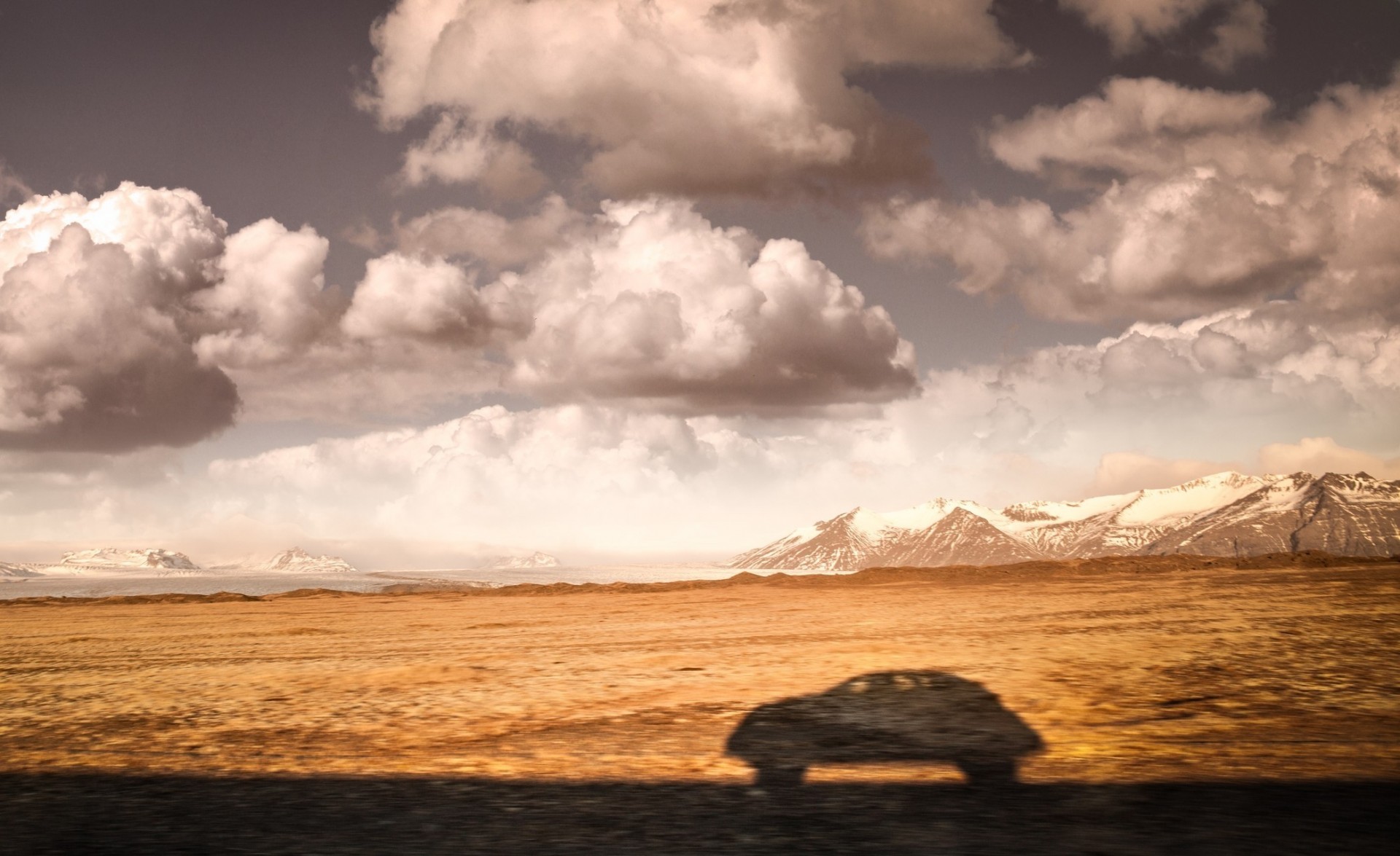 straße auto wolken kirschen schatten island