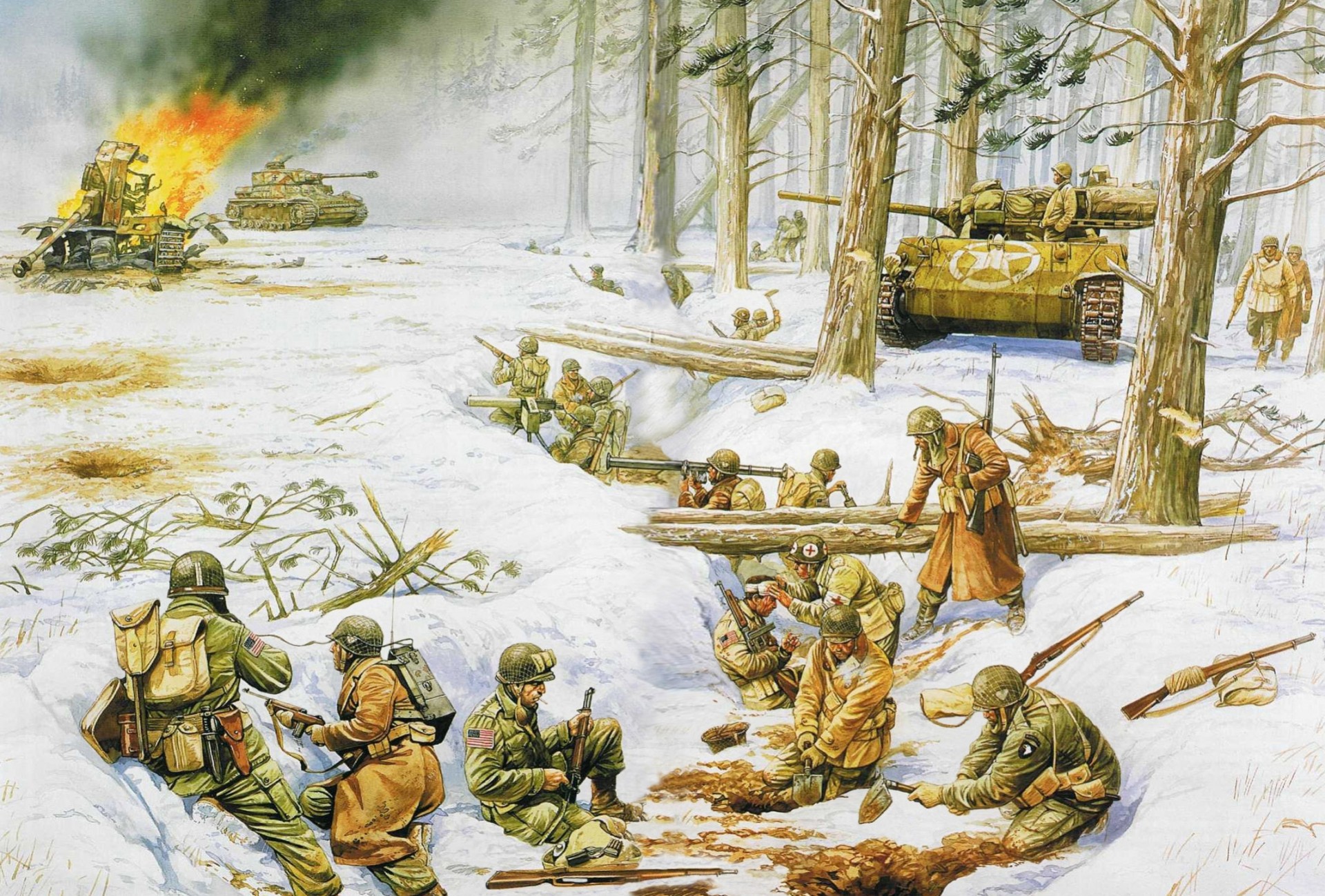 art soldiers bastogne also known bastogne siege as division landing division belgium city bastogne surroundings siege troops offensive them winter ardennes ww2. fighting german time army battle allie