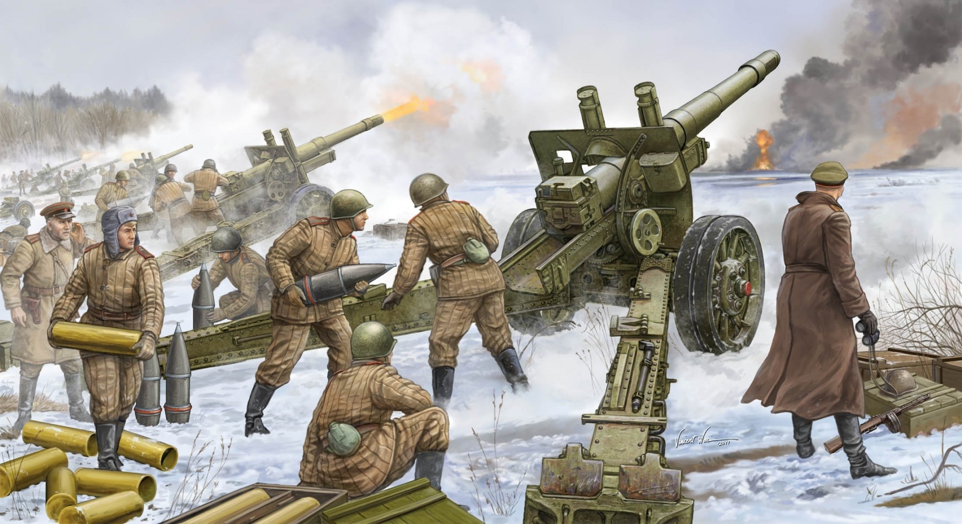 obús ejército rojo dibujo gran guerra patriótica soldados