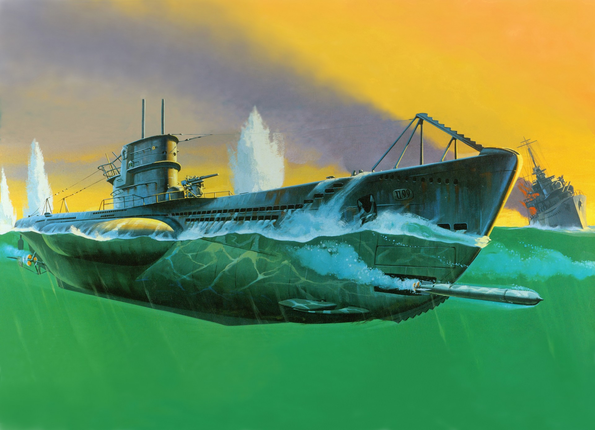 art sous-marin u-99 combat dessin