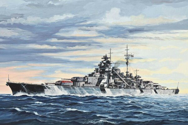 Art painting of a German battleship