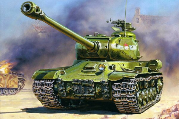 Dibujo de un tanque en el campo de batalla