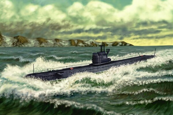 Submarine in the dark sea