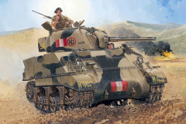 Militares británicos montan un tanque