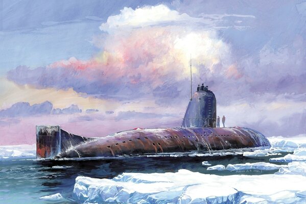 Atomowy okręt podwodny wśród chmur