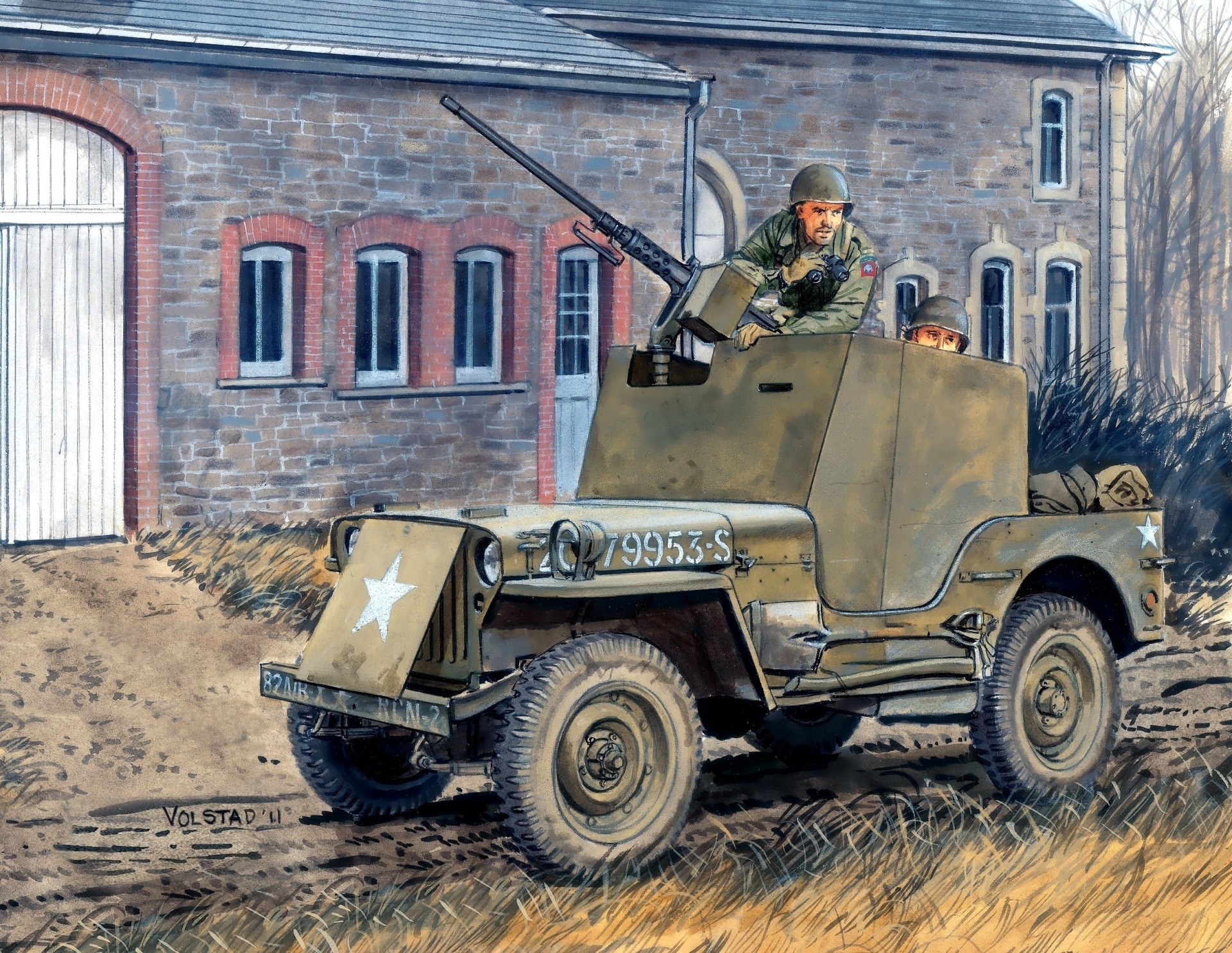 protection art men street jeep picture road american ww2 chuck