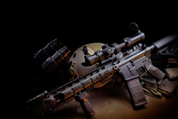 Carbine from a machine gun on a black background