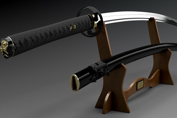 The katana sword glitters with fine steel