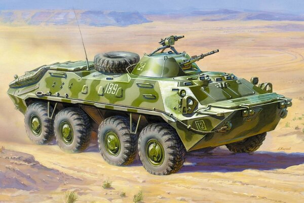 BTR-70 soviético en ejercicios en el desierto