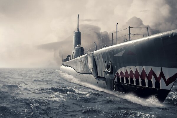 Submarino en el océano brumoso