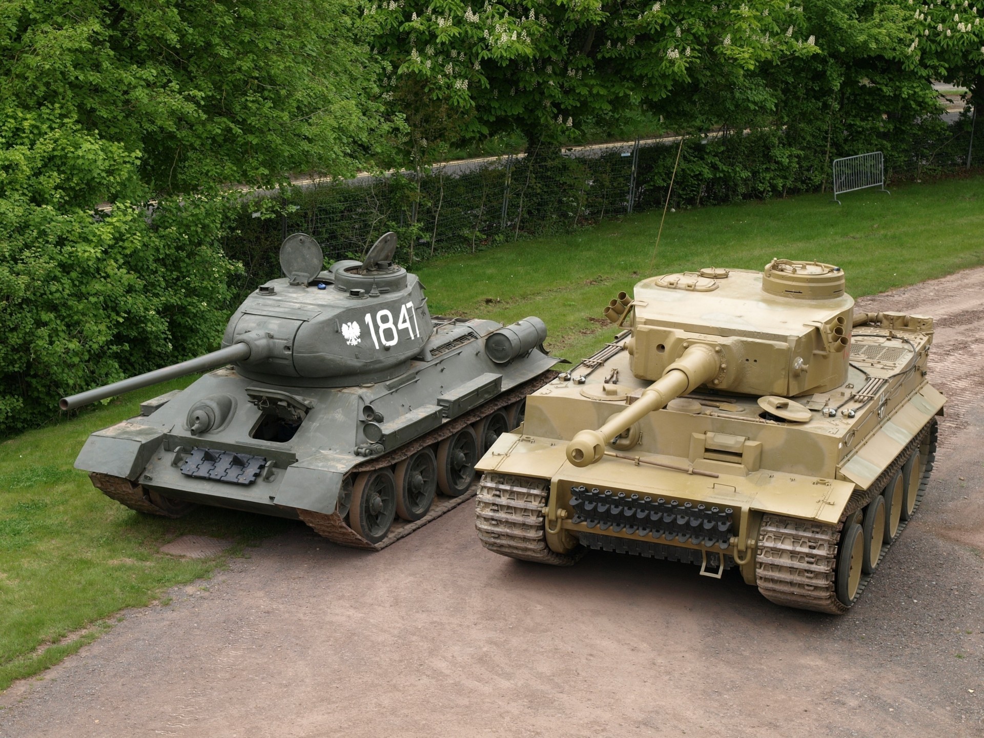 war t-34 tree tanks fence tiger equipment