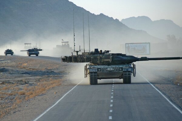 Military equipment rides on the road