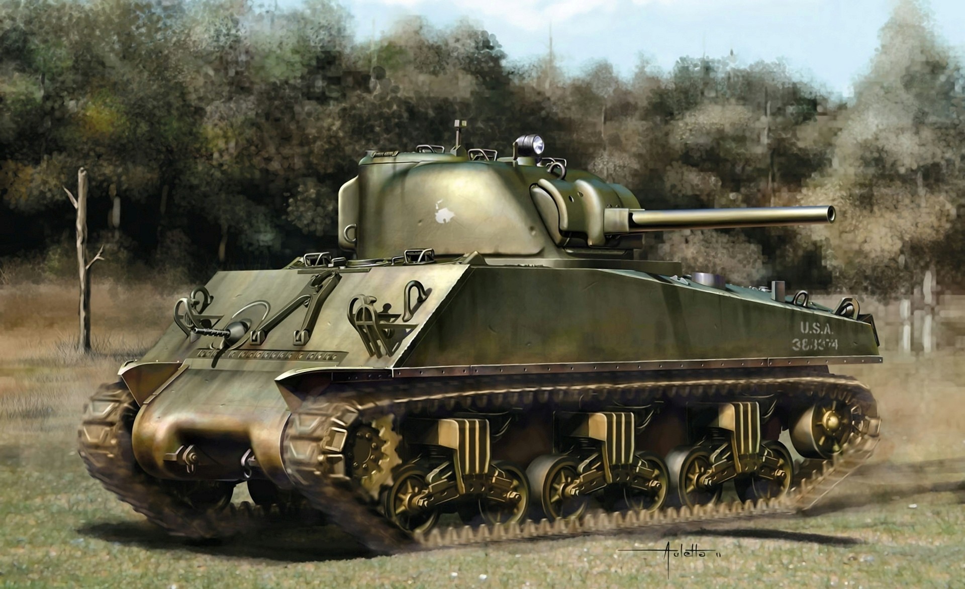 arte tanque ww2 dibujo sherman americano campo medio